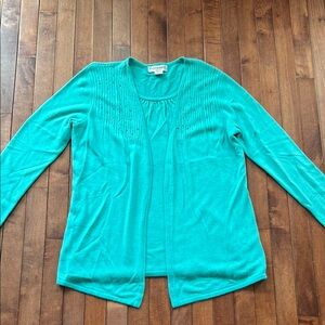 Sag Harbor Turquoise Cardigan Sweater with Built In Undershirt